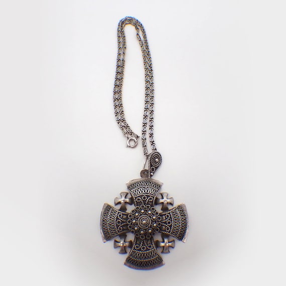 Jerusalem Cross Pendant Chain Necklace Sterling S… - image 1