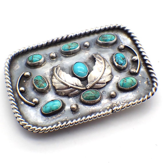 Navajo Belt Buckle Sterling Silver Turquoise