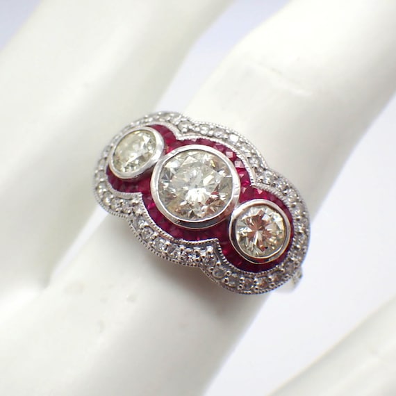 Diamond Ruby Statement Ring Platinum - image 1