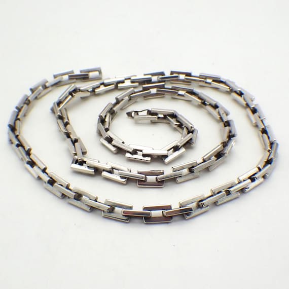 Rectangular Link Chain Necklace Sterling Silver - image 2