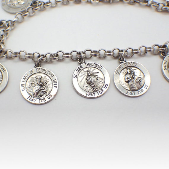 Religious 12 Saints Medallion Charm Bracelet Ster… - image 5