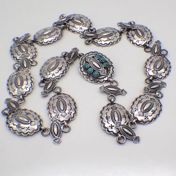 Navajo Concho Belt All Sterling Silver Turquoise H