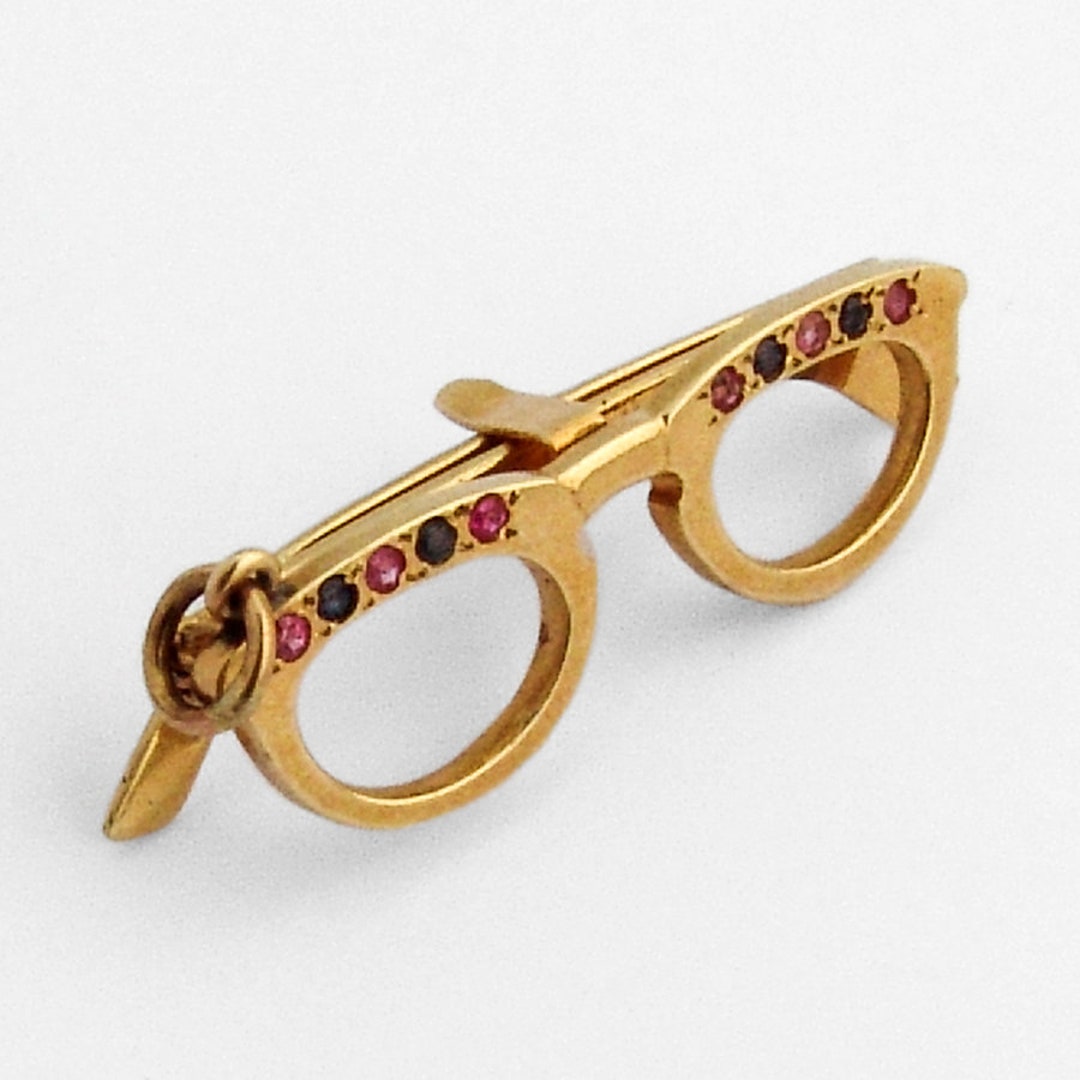 Folding Eyeglasses Pendant 14K Yellow Gold Ruby Sapphire Etsy