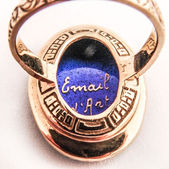 Limoges Enamel Portrait Ring Oval Form 14 K Yello… - image 4