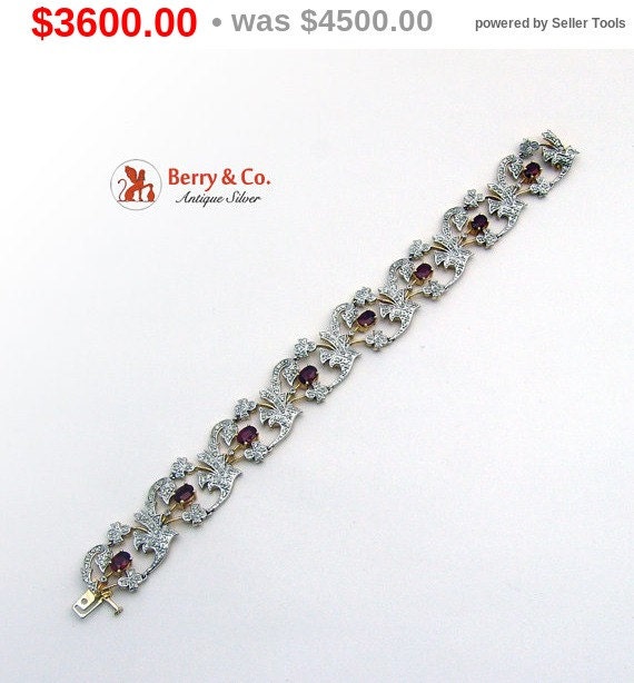 Diamond and Ruby Ornate Openwork Floral Bracelet … - image 1