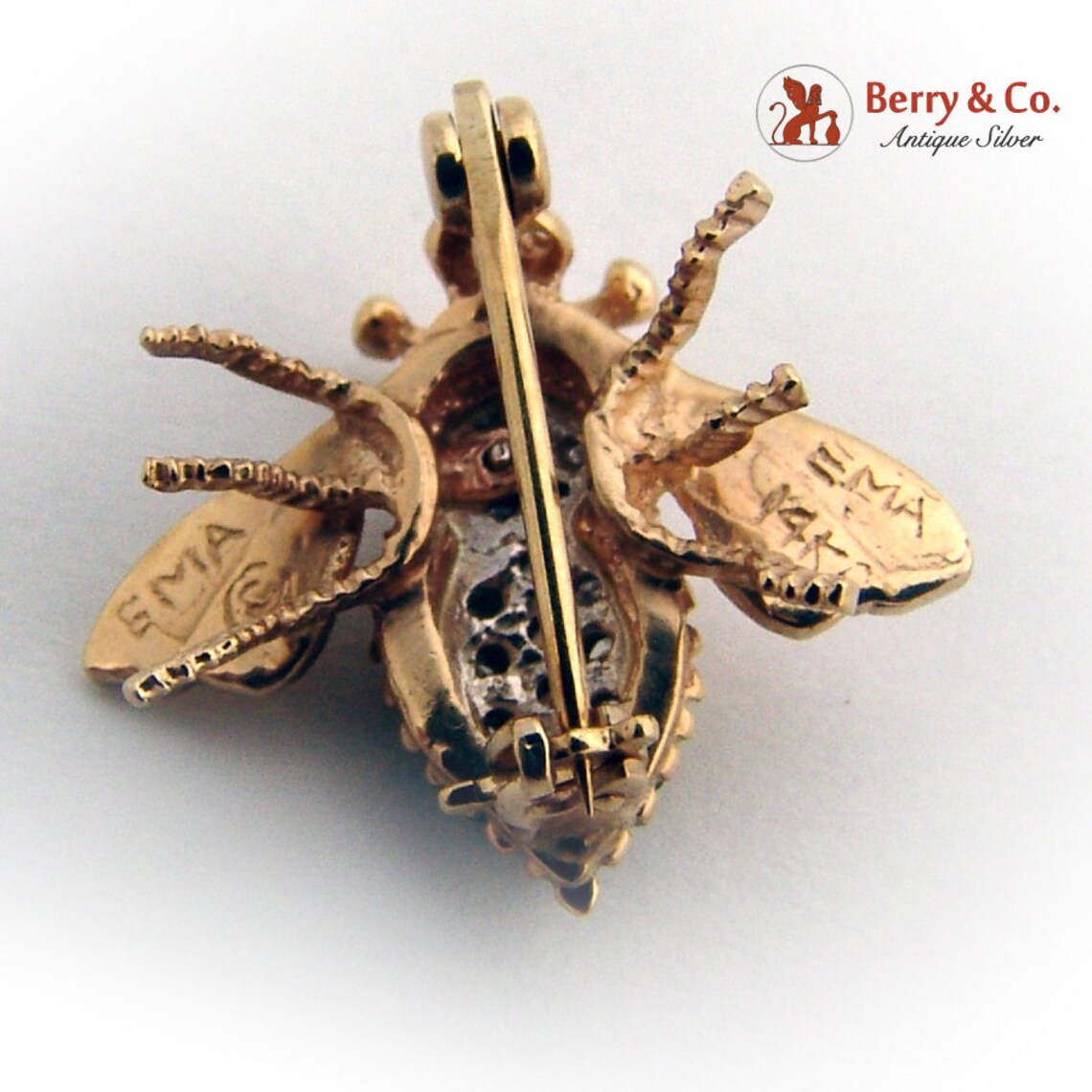 Bad Insect Pin Figural Bug Insect Pin Single Cut Diamonds 14K Yellow Gold - Etsy