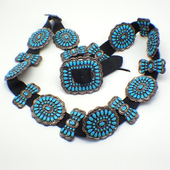 Navajo Turquoise Cluster Concho Belt Sterling Silver Victor  display picture 1