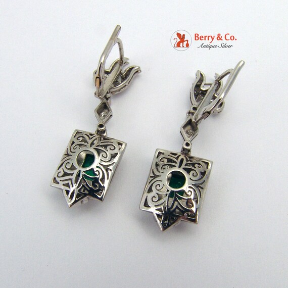 Art Deco Natural Emerald Earrings Diamonds 14 K W… - image 3