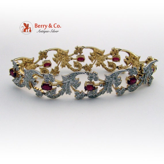 Diamond and Ruby Ornate Openwork Floral Bracelet … - image 5