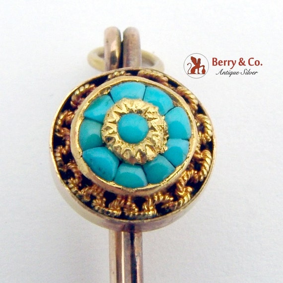 Victorian Pin Brooch 10 K Gold Turquoise - image 2