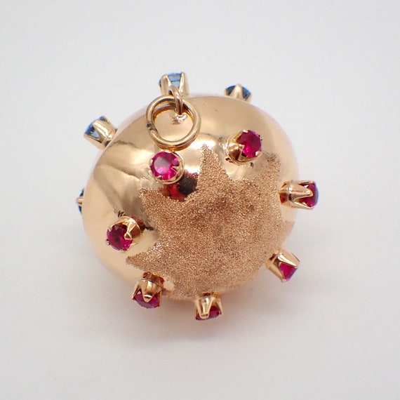 Round Puffy Sputnik Charm 14K Rose Gold Ruby Sapph