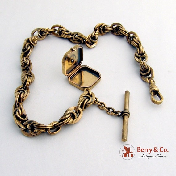 Antique Watch Chain Locket Pendant Diamond Accent… - image 3