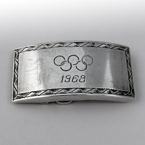 1968 Olympics Belt Buckle Rectangle Form Sterling Silver Mexico image 1