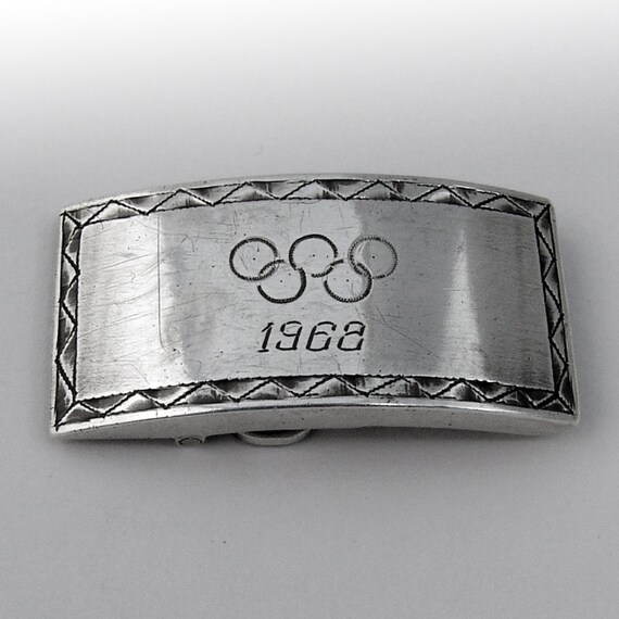 1968 Olympics Belt Buckle Rectangle Form Sterling… - image 1