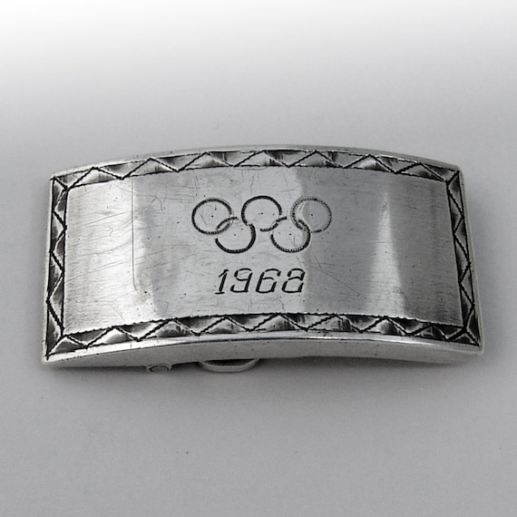 Boucle de ceinture pour les Jeux Olympiques de 1968, forme rectangle, argent sterling, Mexique - France