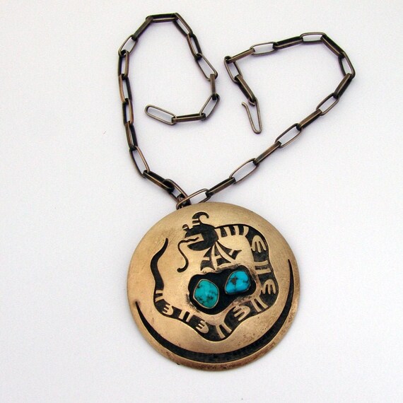 Round Hopi Pendant Brooch Snake Design Sterling Si