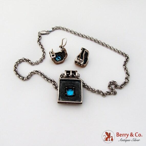 Rectangular Pendant Necklace Earrings Sterling To… - image 3