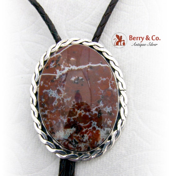 Oval Twisted Border Picture Jasper Bolo Tie Sterl… - image 3