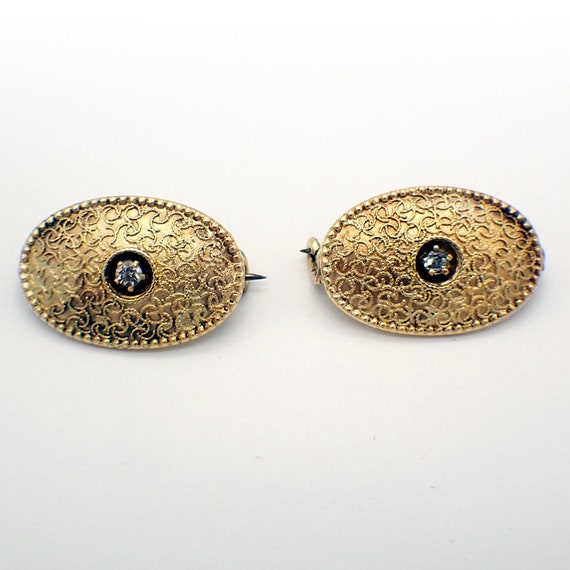 Antique Oval Pin Brooches 14K Yellow Gold Texture… - image 1