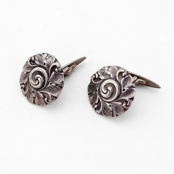 Scandinavian Scroll Leaf Design Cufflinks 830 Sil… - image 1