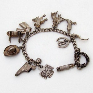 Western Theme 12 Piece Charm Bracelet Sterling Silver