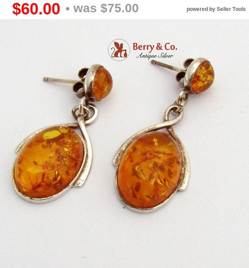 Oval Treated Amber Dangle Earrings Sterling Silver SaLe sALe