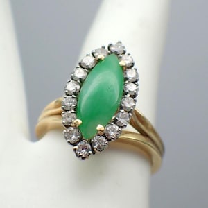 Marquise Green Jade and Diamond Ring 18K Gold