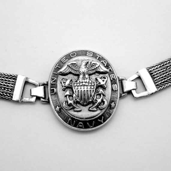 US Navy Emblem Wide Chain Bracelet Sterling Silver - image 2