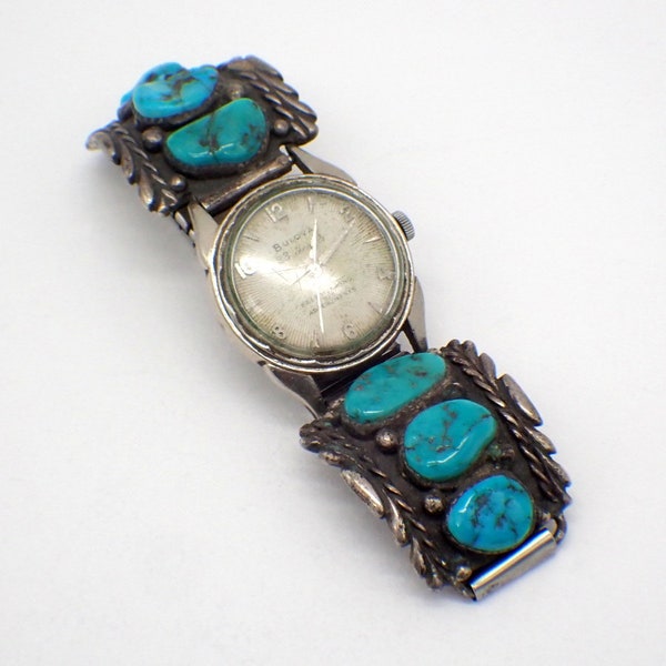 Bouts de montre tribale en argent sterling turquoise Bulova Watch