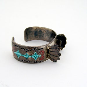 Navajo Cuff Watch Bracelet Alfred Joe Sterling Silver Coral Turquoise