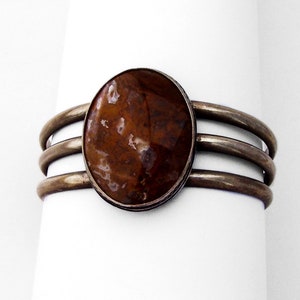 Jasper Cuff Bracelet Old Pawn Sterling Silver Signed
