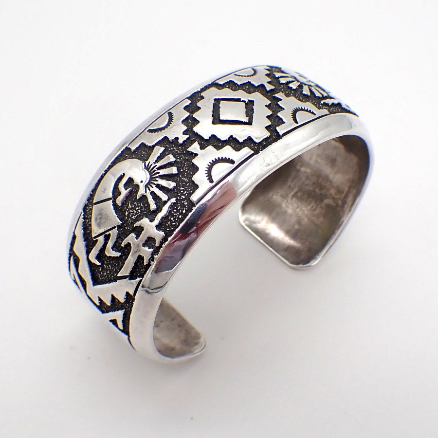 Native American Completely Hand Etched Vintage Sterling Silver Brick Wall Bracelet Native American Completely Hand Etched Vintage Sterling Silver Brick Wall Bracelet