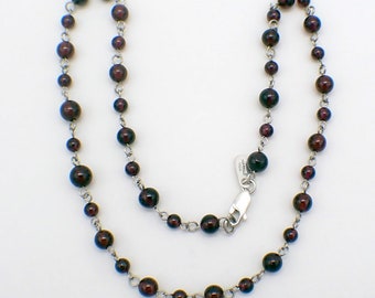 Garnet Bead Necklace Sterling Silver