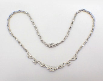 Platinum Diamond Milgrain Necklace Geometric Ribbon Foliate Design