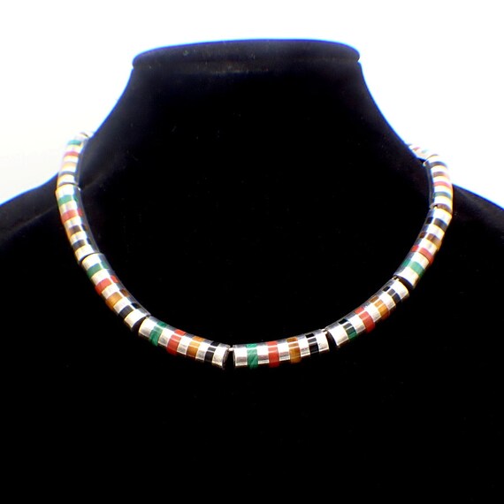 Mexican Modernist Jewelry Set Gem Inlay Sterling … - image 3