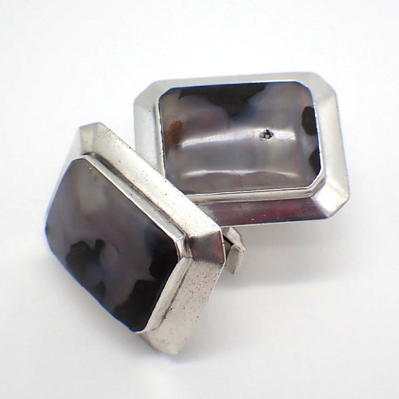 Agate Cufflinks Rectangle Form Sterling Silver Mexico View 2