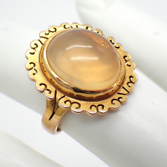 Statement Ring Water Opal Cabochon 14K Yellow Gold - image 2