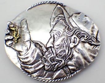 Jim Hayes style sterling silver 14k buckle Vintage Hand Engraved Sterling Silver Buckle Set Engraved  main image 3