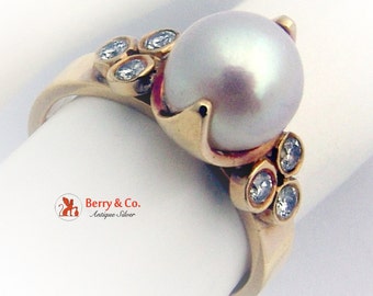 Vintage Pearl Ring Diamonds 18 K Gold