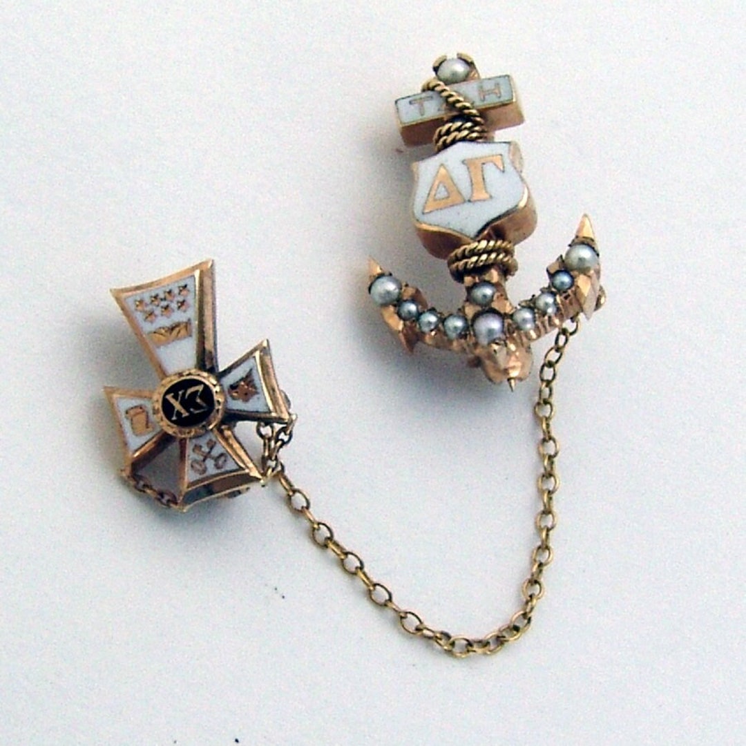 Delta Gamma Anchor Pin 10K Gold White Enamel Seed Pearls 1945 - Etsy