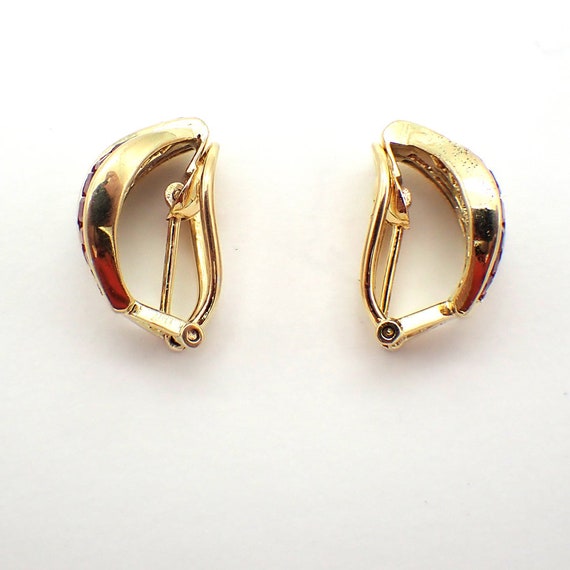Ruby Diamond Omega Earrings 18K Yellow Gold - image 3