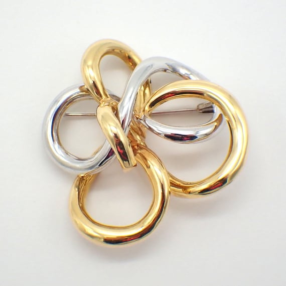 Loop Brooch Two Tone 18K Gold Italy - image 1