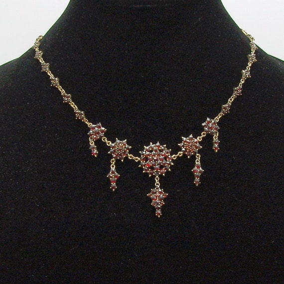 Bohemian Garnet Necklace 9K Yellow Gold