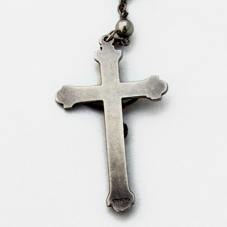 Crucifix Cross Rosary Necklace Sterling Silver