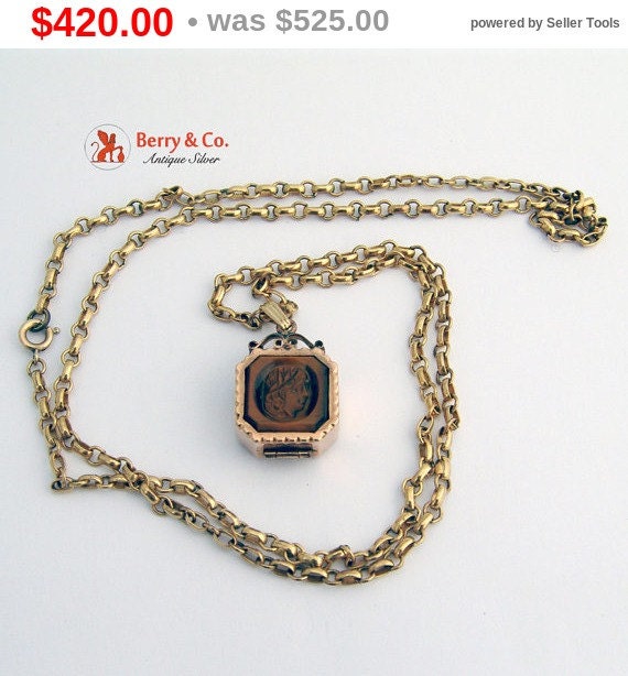 Sale Sale Intaglio Locket Pendant 14 K Gold Intaglio Tigers Eye