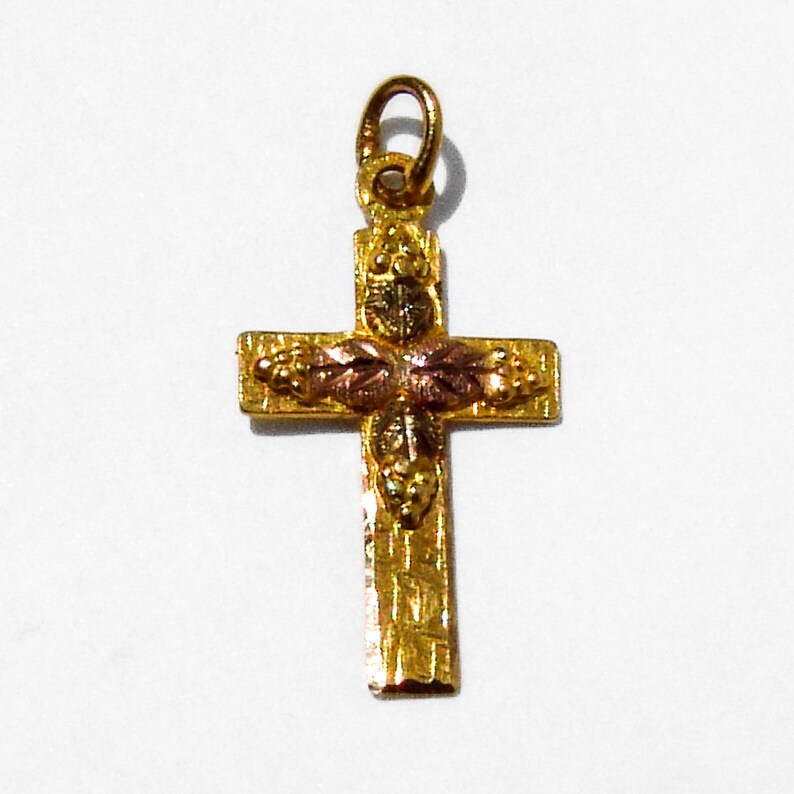 Gold Cross Pendant Foliate Accents 