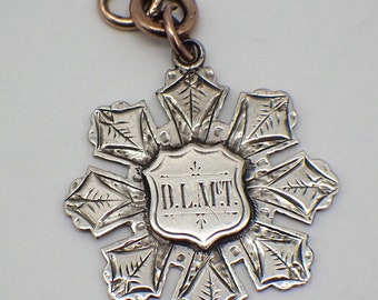 Antike Medaille Anhänger Englisch Sterling Silber 1889 Mono DLMcT