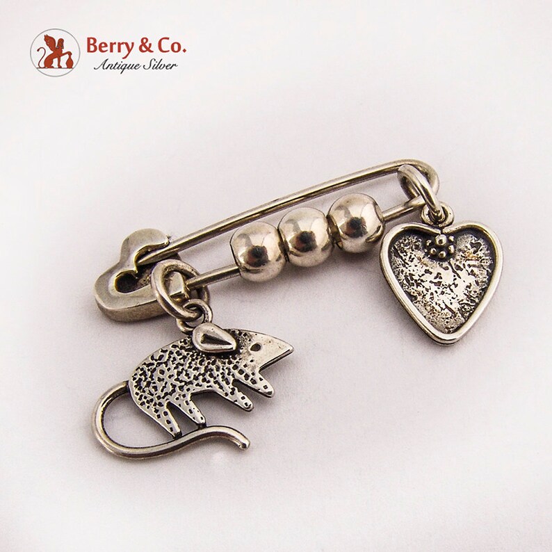 Beaded Heart Pin Brooch Figural Charms Sterling Silver Etsy