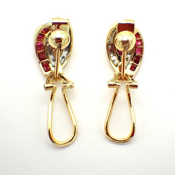 Ruby Diamond Omega Earrings 18K Yellow Gold - image 5