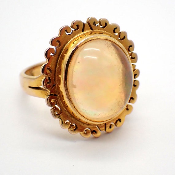 Statement Ring Water Opal Cabochon 14K Yellow Gold - image 3